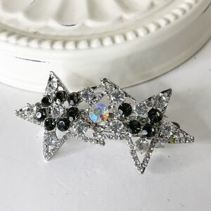 Vintage 90s Y2K Rhinestone Hair Barrette Metal Clasp Sparkle Star Glam Jewel